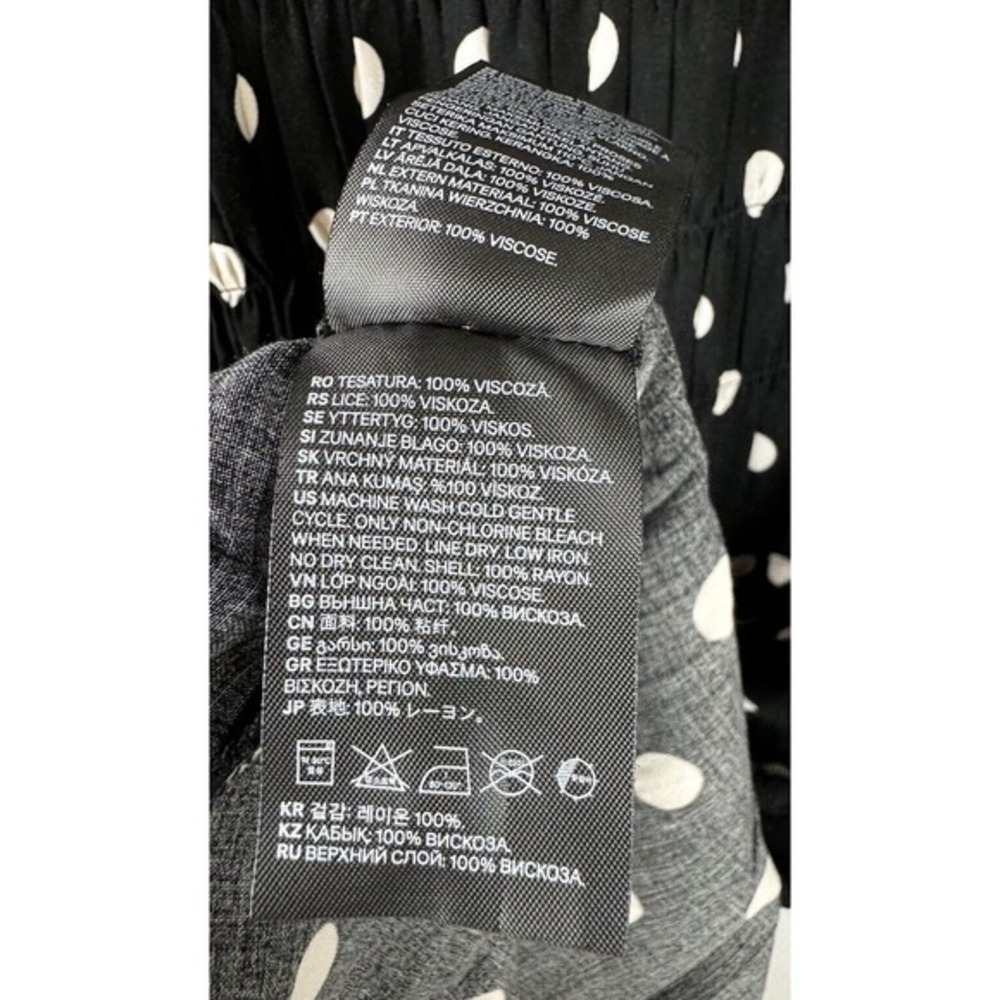 H&M Polka Dot Smocked Midi Dress Black White Long Sleeve M Rockabilly Chic 51-29 - Picture 12 of 15
